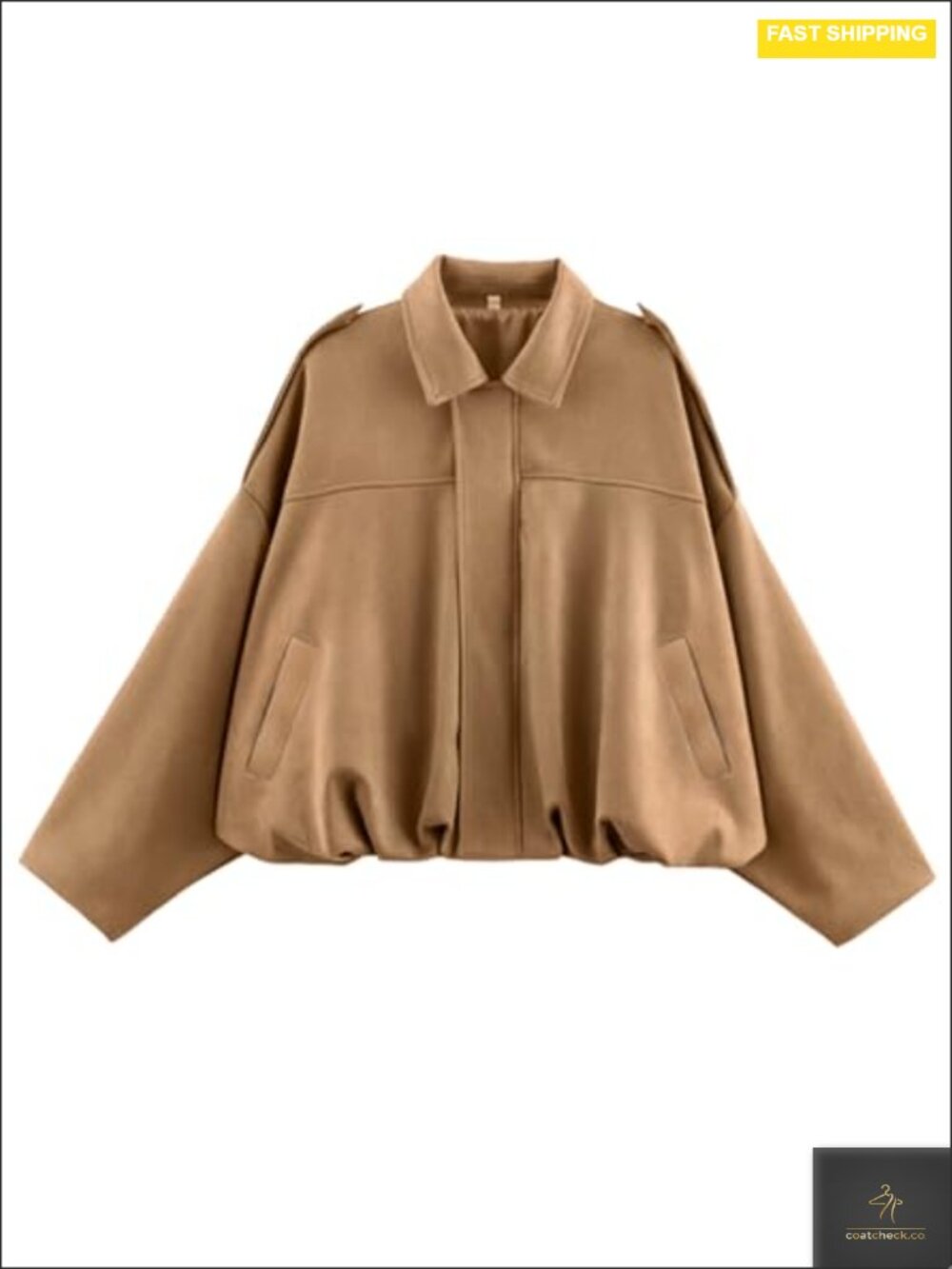 Faux Suede Oversized Bomber Jacket Long Sleeve Cropped Coat